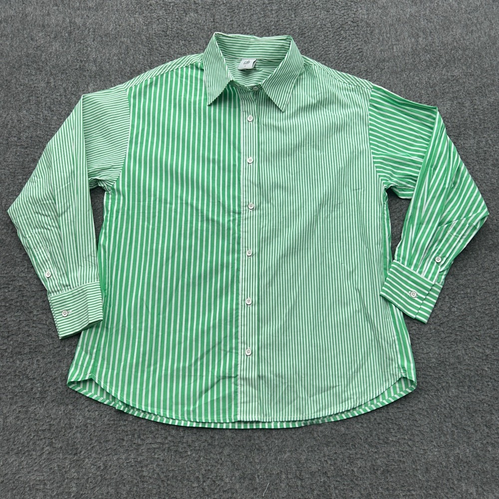 Cabi 6292 Dad Button Down shirt 6292 Size Small Green Striped Preppy